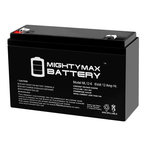 6V 12AH F2 SLA Replacement Battery for Power-Sonic PS6100F1, Mighty Max Battery, Mfr#: ML12-6F300843